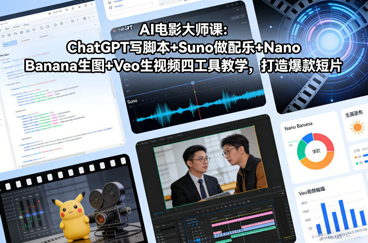 AI电影大师课：ChatGPT写脚本+Suno做配乐+Nano Banana生图+Veo生视频，打造爆款短片-云享网创