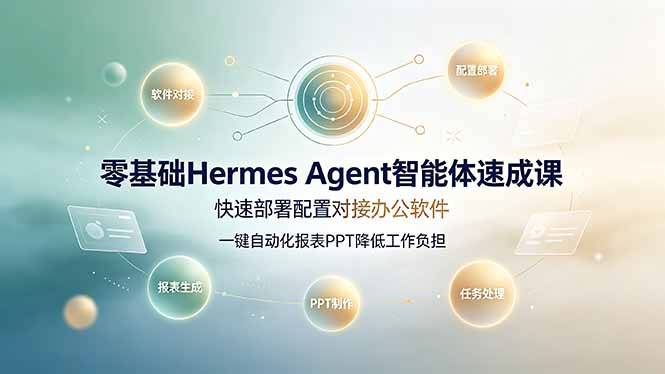 零基础Hermes Agent智能体速成课,快速部署配置对接办公软件;一键自动化报表PPT降低工作负担-云享网创