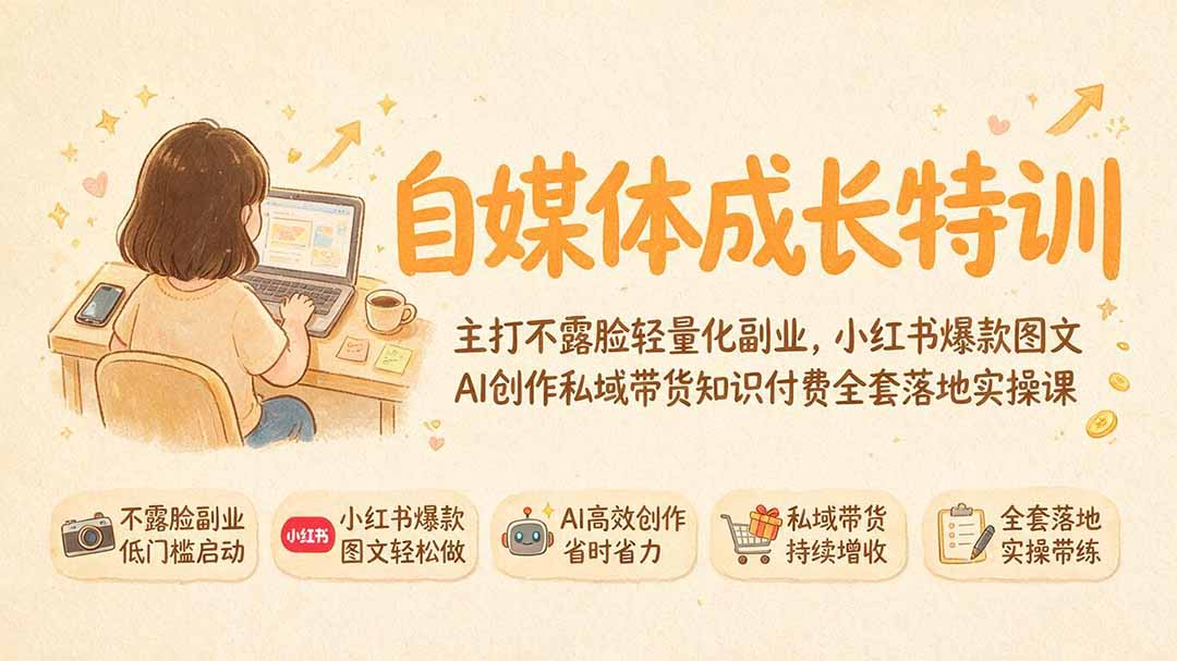 自媒体成长特训｜主打不露脸轻量化副业，小红书爆款图文AI创作私域带货知识付费全套落地实操课-云享网创