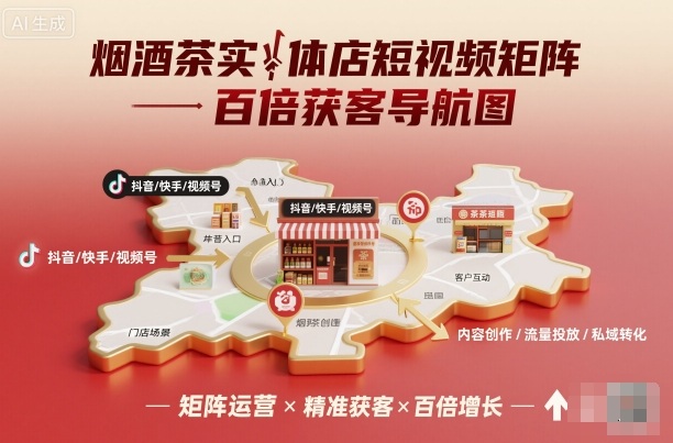烟酒茶实体店短视频矩阵百倍获客导航图-云享网创