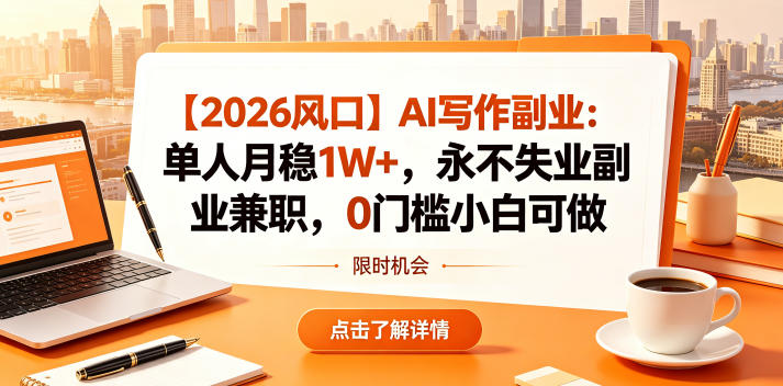 【2026风口】AI写作副业：单人月稳1W+，永不失业副业兼职，0门槛小白可做【揭秘】-云享网创