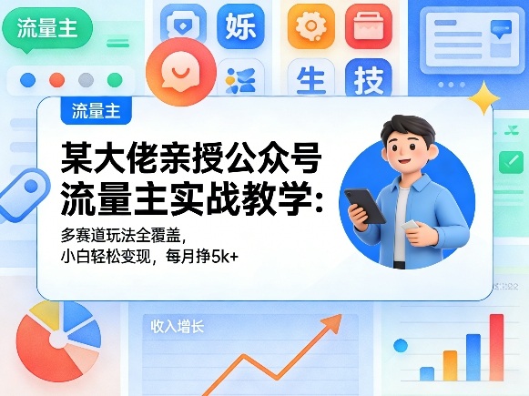 某大佬亲授公众号流量主实战教学：多赛道玩法全覆盖，小白轻松变现，每月多挣5k+-云享网创