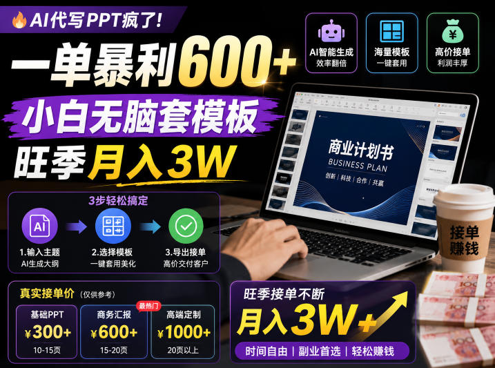 AI代写PPT疯了！一单暴利600+，小白无脑套模板，旺季月入3W，不用苦哈哈引流【揭秘】-云享网创