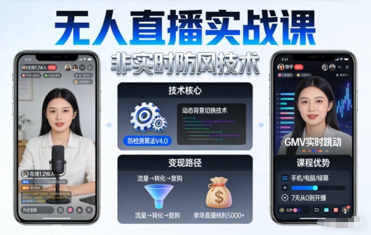宝子哥无人直播实战课，非实时防风技术，聚焦抖音快手等平台直播带货，轻松开启直播变现之路(更新2026年3月底)-云享网创