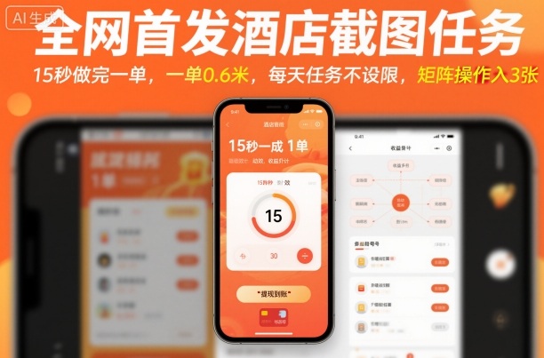 全网首发酒店截图任务，15秒做完一单，一单0.6米，每天任务不设限，矩阵操作日入3张【揭秘】-云享网创