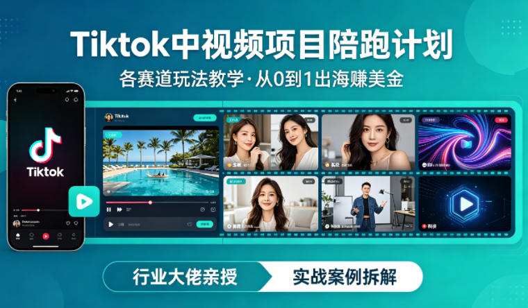 某大佬的Tiktok中视频项目陪跑，涵盖TK各个赛道玩法教学，从0到1出海賺美金-云享网创