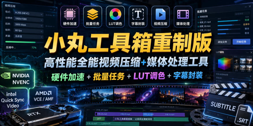 小丸工具箱重制版–高性能全能视频压缩+媒体处理工具｜硬件加速+批量任务+LUT调色+字幕封装-云享网创