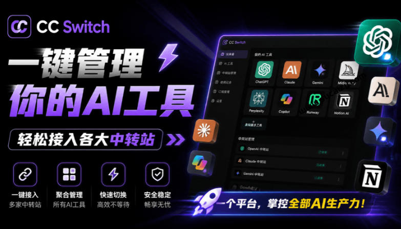 一键给Chatgpt、Codex、Claude接入地第三方中转站,CC Switch统一管理你的AI编程工具工作流-云享网创