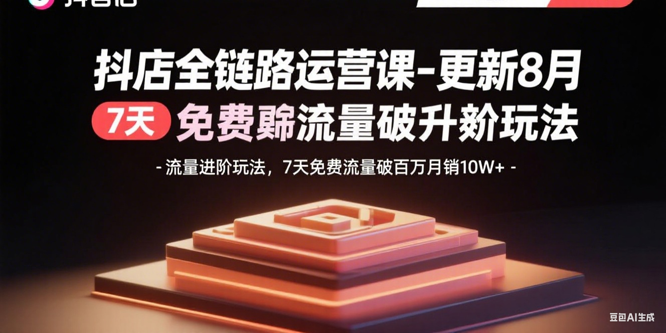 抖店全链路运营课-更新8月：流量进阶玩法，7天免费流量破百万月销10W+-云享网创