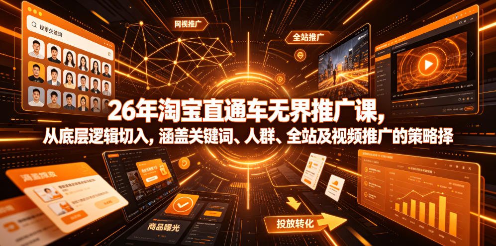 26年淘宝直通车无界推广课，从底层逻辑切入，涵盖关键词、人群、全站及视频推广的策略选择-云享网创