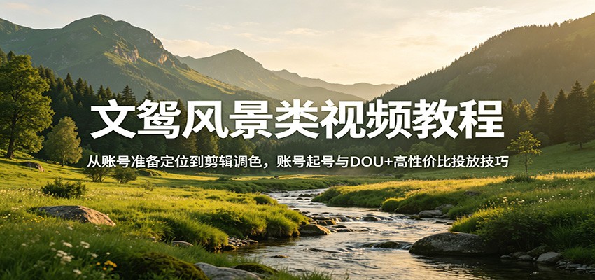 文鸳风景类视频教程：从账号准备定位到剪辑调色，账号起号与DOU+高性价比投放技巧-云享网创