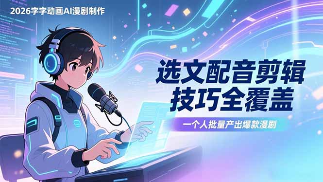 2026字字动画AI漫剧制作-1期，选文配音剪辑技巧全覆盖，一个人就能批量产出爆款漫剧-云享网创