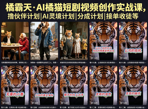 橘霸天·AI橘猫短剧视频创作实战课，撸伙伴计划|AI灵境计划|分成计划|接单收徒等-云享网创