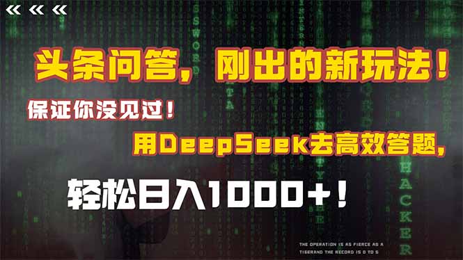 头条问答，刚出的新玩法！保证你没见过！结合Deepseek高效答题，日入1000+-云享网创