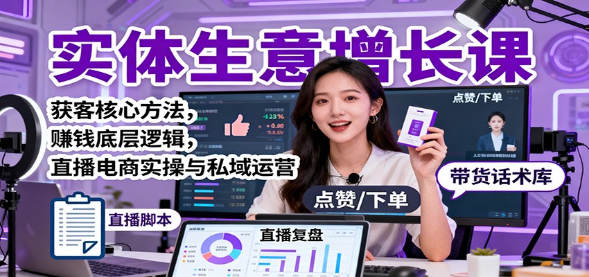 实体生意增长课:获客核心方法,赚钱底层逻辑,直播电商实操与私域运营-云享网创