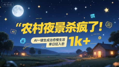 农村夜景杀疯了！AI一键生成治愈系慢生活，单日狂入1k+-云享网创