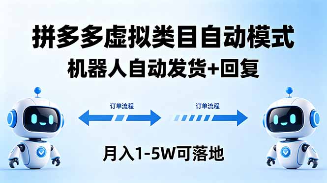 多多虚拟类目自动模式，机器人自动发货 + 回复，月入 1-5W 可落地-云享网创