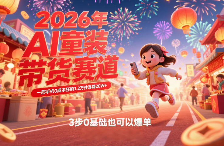 AI童装新春带货赛道，一部手机0成本狂销1.2万件喜提20W+，3步0基础也可以爆单-云享网创