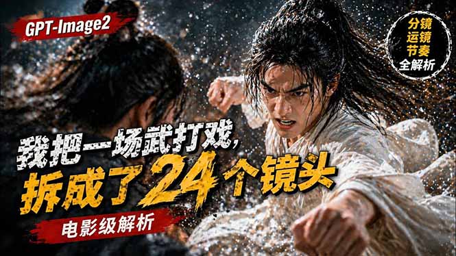 用GPT-Image2，把一段武打对决拆成24个连续镜头，从人物建立、动作衔接、运镜节奏，到情绪爆发-云享网创