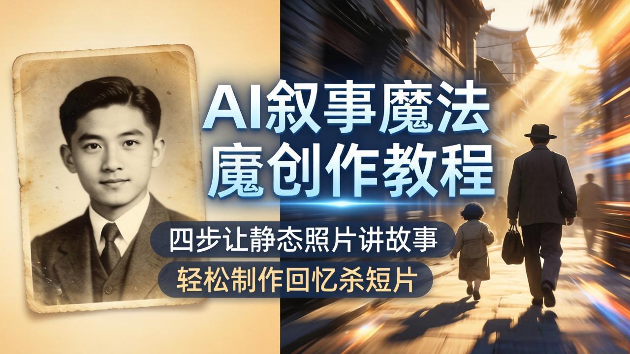 AI叙事魔法创作教程，四步让静态照片讲故事，老照片修复加动态特效，轻松制作回忆杀短片-云享网创