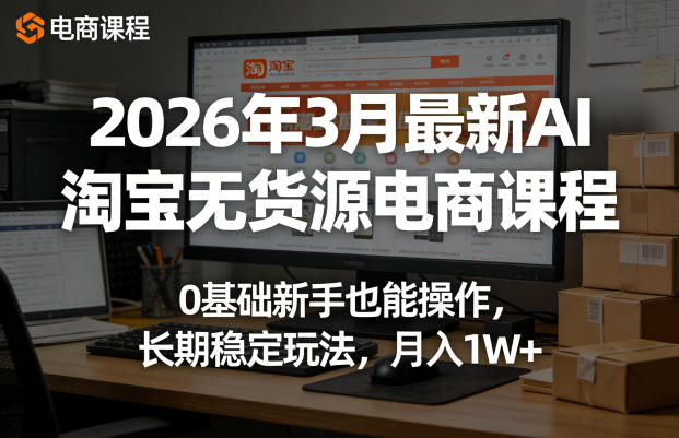 2026年3月最新AI淘宝无货源电商课程,0基础新手也能操作,长期稳定玩法,月入1W+-云享网创