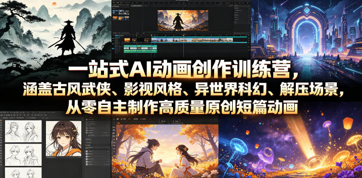 一站式AI动画创作训练营,涵盖古风武侠、影视风格、异世界科幻、解压场景,从零自主制作高质量原创短篇动画(更新)-云享网创
