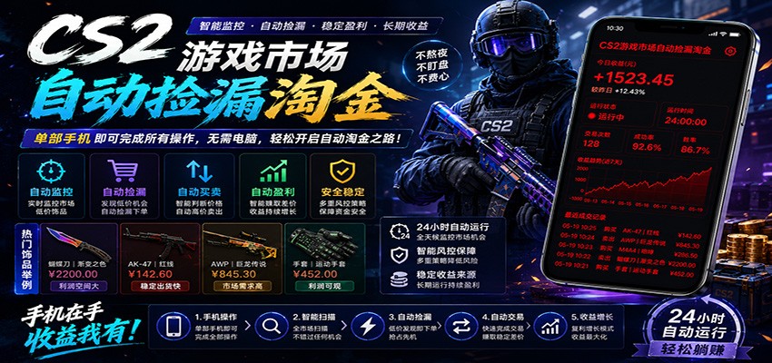 CSGO挂机捡漏项目通过利用游戏饰品交易机制，结合薄凉软件辅助捡漏，实现盈利-云享网创