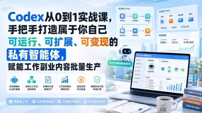 Codex从0到1实战课，手把手打造属于你自己可运行、可扩展、可变现的私有智能体，赋能工作副业内容批量生产-云享网创