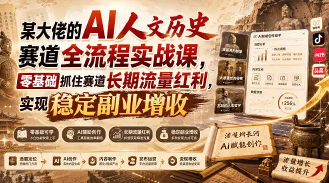 某大佬的AI人文历史赛道全流程实战课，零基础抓住赛道长期流量红利，实现稳定副业增收-云享网创