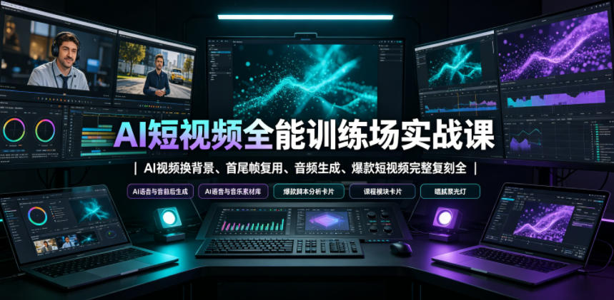 AI短视频全能训练场实战课|AI视频换背景、首尾帧复用、音频生成、爆款短视频完整复刻全套实操教学-云享网创