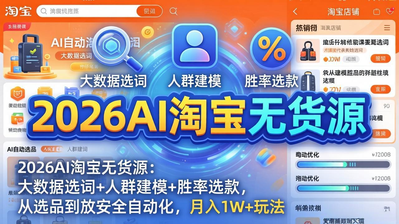 2026AI淘宝无货源-4月更新：大数据选词+人群建模+胜率选款，从选品到放大全自动化，月入1W+玩法-云享网创