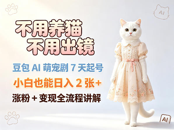 不用养猫不用出镜,豆包AI萌宠剧7天起号,小白也能日入2张+,涨粉+变现全流程讲解-云享网创