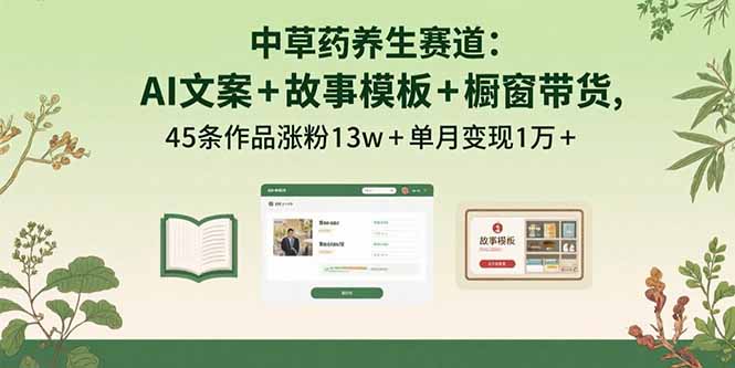 中草药养生赛道：AI文案+故事模板+橱带货，45条作品涨粉13w+单月变现1万+-云享网创