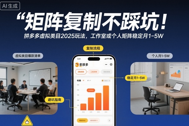 矩阵复制不踩坑!拼多多虚拟类目2025玩法,工作室或者个人矩阵稳定月1-5W【揭秘】-云享网创