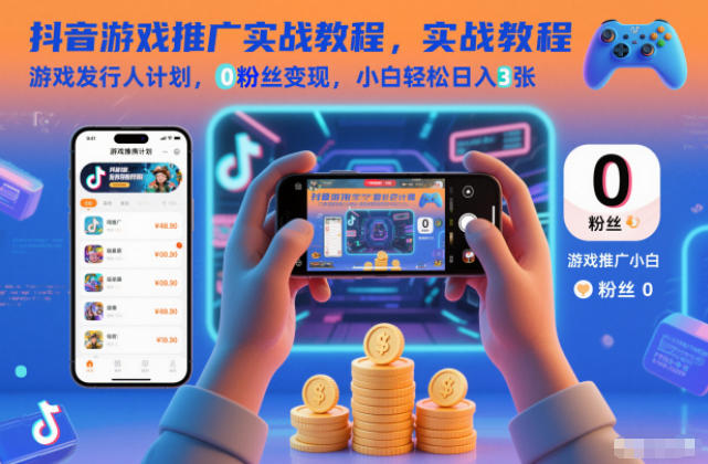 抖音游戏推广实战教程,游戏发行人计划,0粉丝变现,小白轻松日入3张-云享网创
