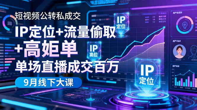 短视频公转私成交9月线下大课,IP定位+流量偷取+高客单,单场直播成交百万-云享网创