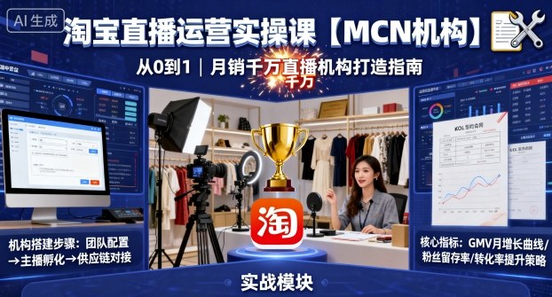 淘宝直播运营实操课【MCN机构】,从0到1做一家月销千W的直播机构-云享网创