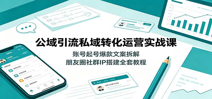公域引流私域转化运营实战课：账号起号爆款文案拆解，朋友圈社群IP搭建全套教程-云享网创