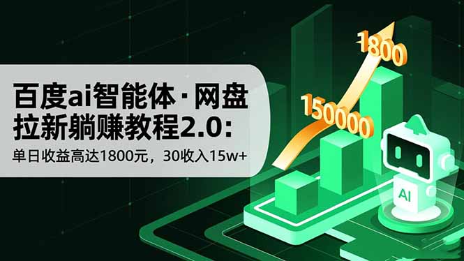 百度ai智能体·网盘拉新躺赚教程2.0：单日收益高达1800元，30收入15w+-云享网创