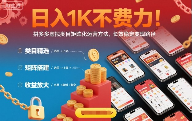 日入1K不费力！拼多多虚拟类目矩阵化运营方法，长效稳定变现路径-云享网创