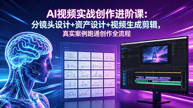 AI视频实战创作进阶课：分镜头设计+资产设计+视频生成剪辑，真实案例跑通创作全流程-云享网创