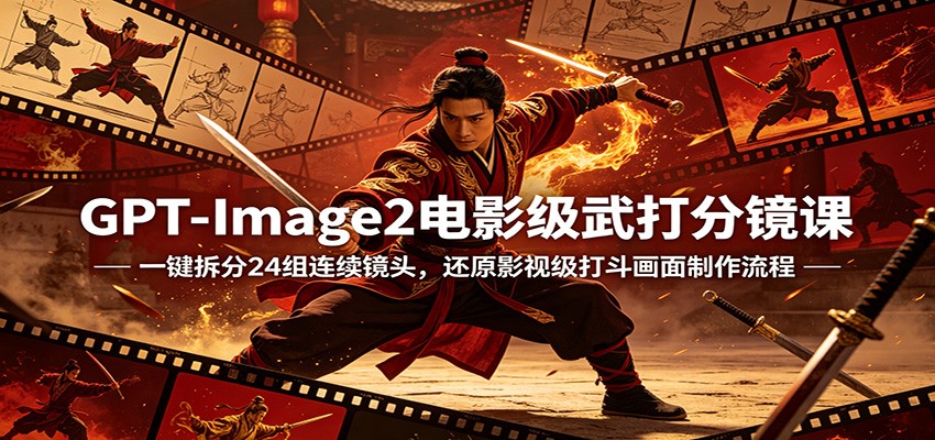 GPT-Image2电影级武打分镜课：一键拆分24组连续镜头，还原影视级打斗画面制作流程-云享网创