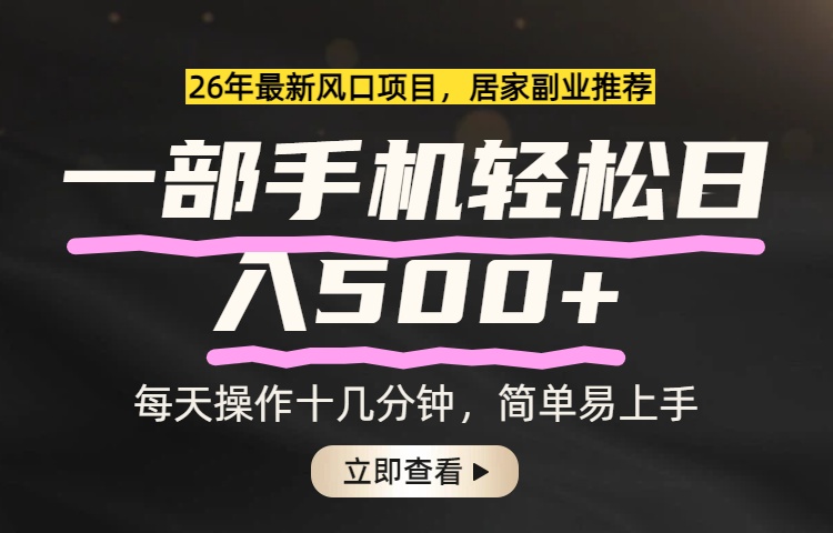 26年居家副业首选，一部手机轻松日入500+，长期稳定可做-云享网创