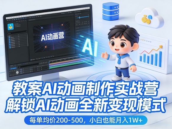 教案AI动画制作实战营，解锁AI动画全新变现模式，每单均价200-500，小白也能月入1W+-云享网创