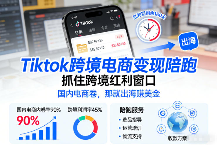 Tiktok跨境电商变现陪跑，抓住跨境红利窗口，国内电商卷，那就出海賺美金-云享网创