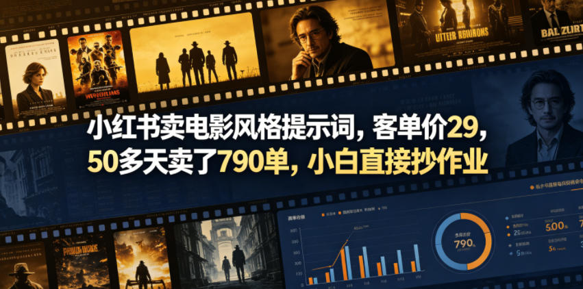 小红书卖电影风格提示词，客单价29，50多天卖了790单，小白直接抄作业！-云享网创