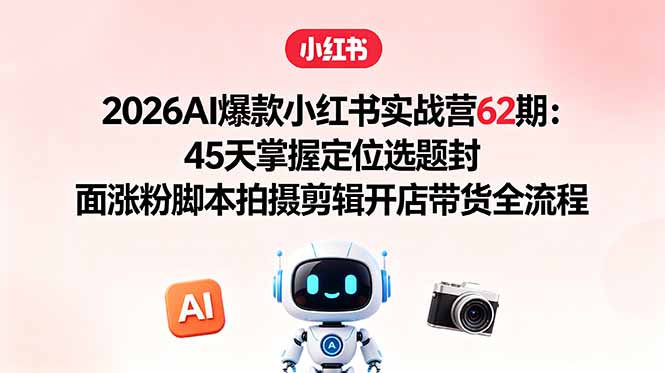 2026AI爆款小红书实战营62期：45天掌握定位选题封面涨粉脚本拍摄剪辑开店带货全流程-云享网创