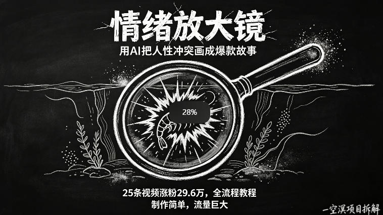 AI制作“情绪放大镜“视频，25条视频涨粉29.6W粉，流量巨大，制作简单，全流程教程-云享网创