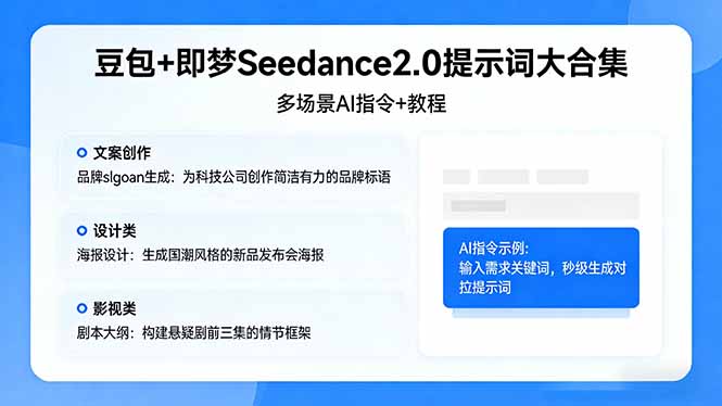 豆包+即梦Seedance2.0提示词大合集：多场景AI指令+教程，解锁文案、设计、影视高效创作-云享网创
