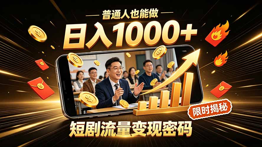 一部手机做短剧分发,不用真人出镜、不用拍摄剧本,快手流量变现日赚千元-云享网创
